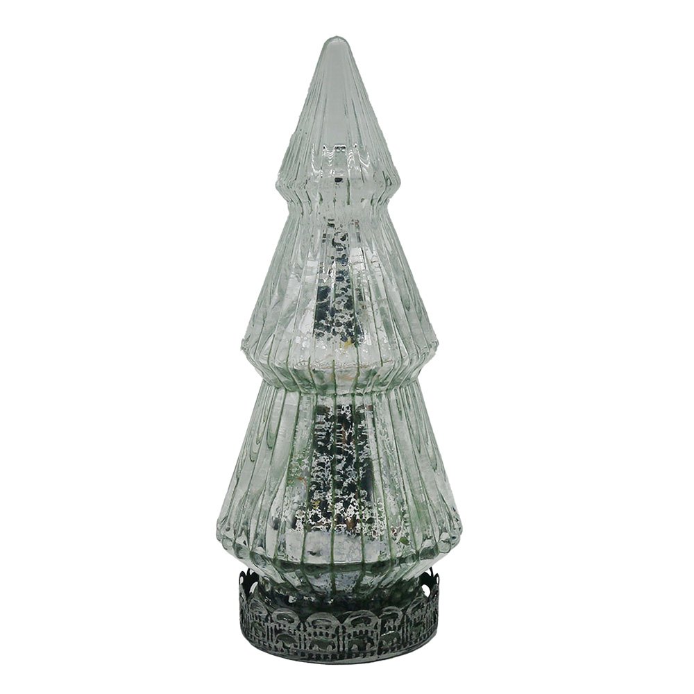 Kerstdecoratie met LED-verlichting Kerstboom Ø 7x16 cm Zilverkleurig Glas