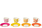 J-Line Set 4 Tassen + Schotel Doos Keramiek Mix Large