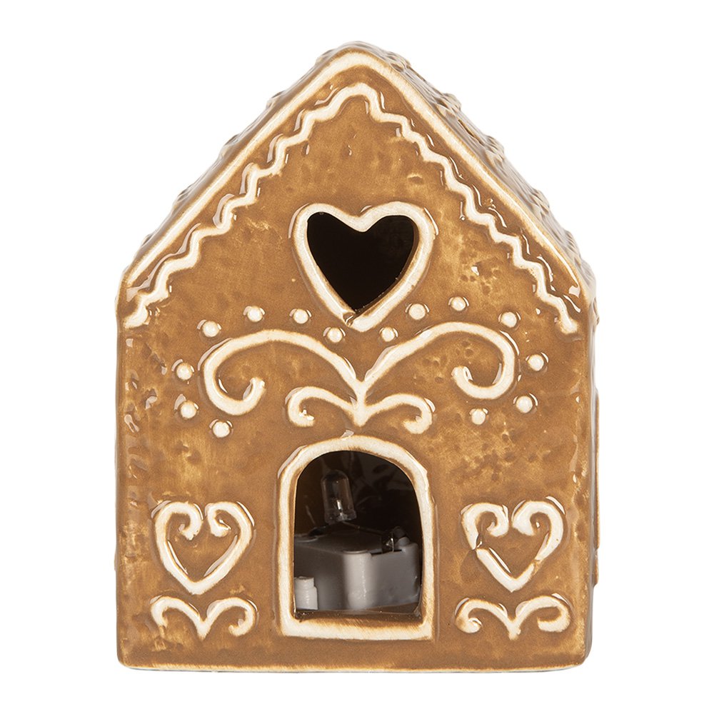 Gingerbread house met LED 8x6x10 cm Bruin Keramiek