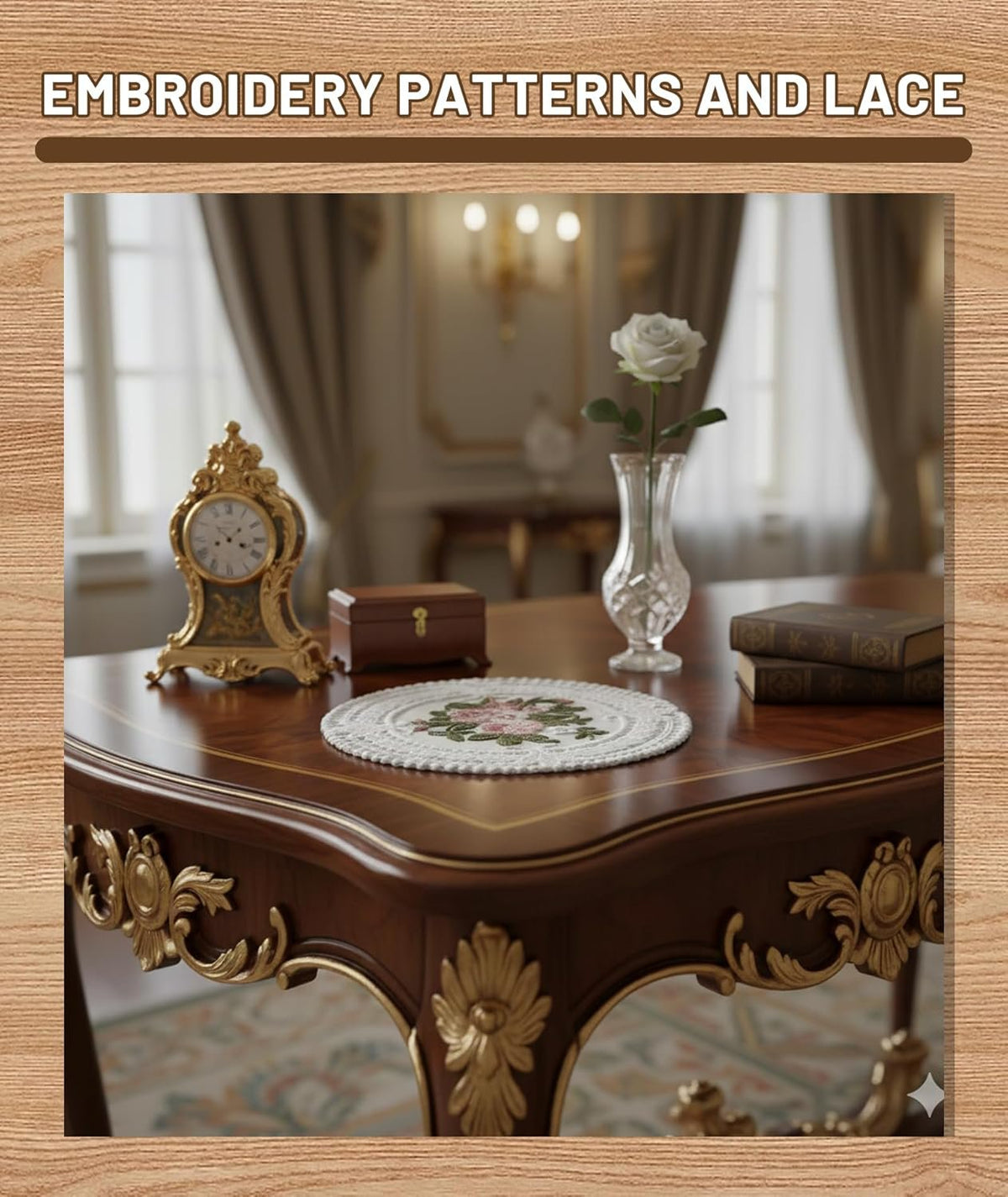 Witte vintage geborduurde onderzetters set van 6, rond | Elegante eettafelmatten, theekopstandaards, woondecoratiecadeau