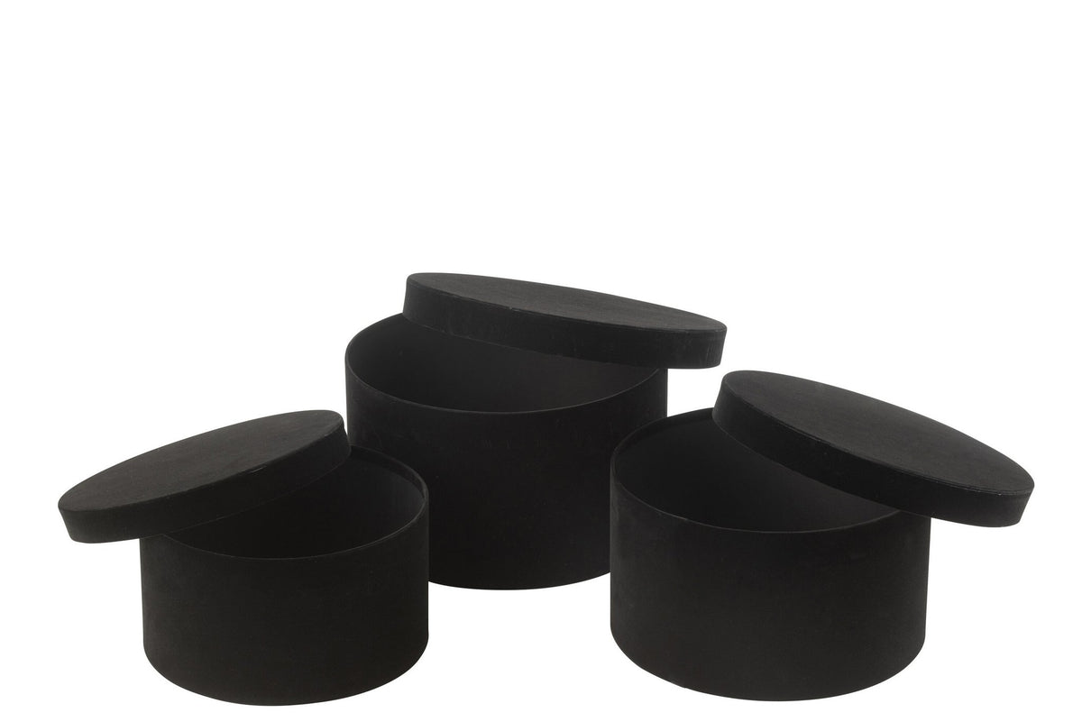 J-Line doos Rond Plat - fluweel/papier - zwart - 3 stuks