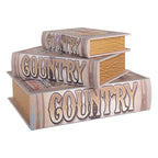 Opbergdoos Set van 3 Boeken 27 /22 /17 cm Beige Hout