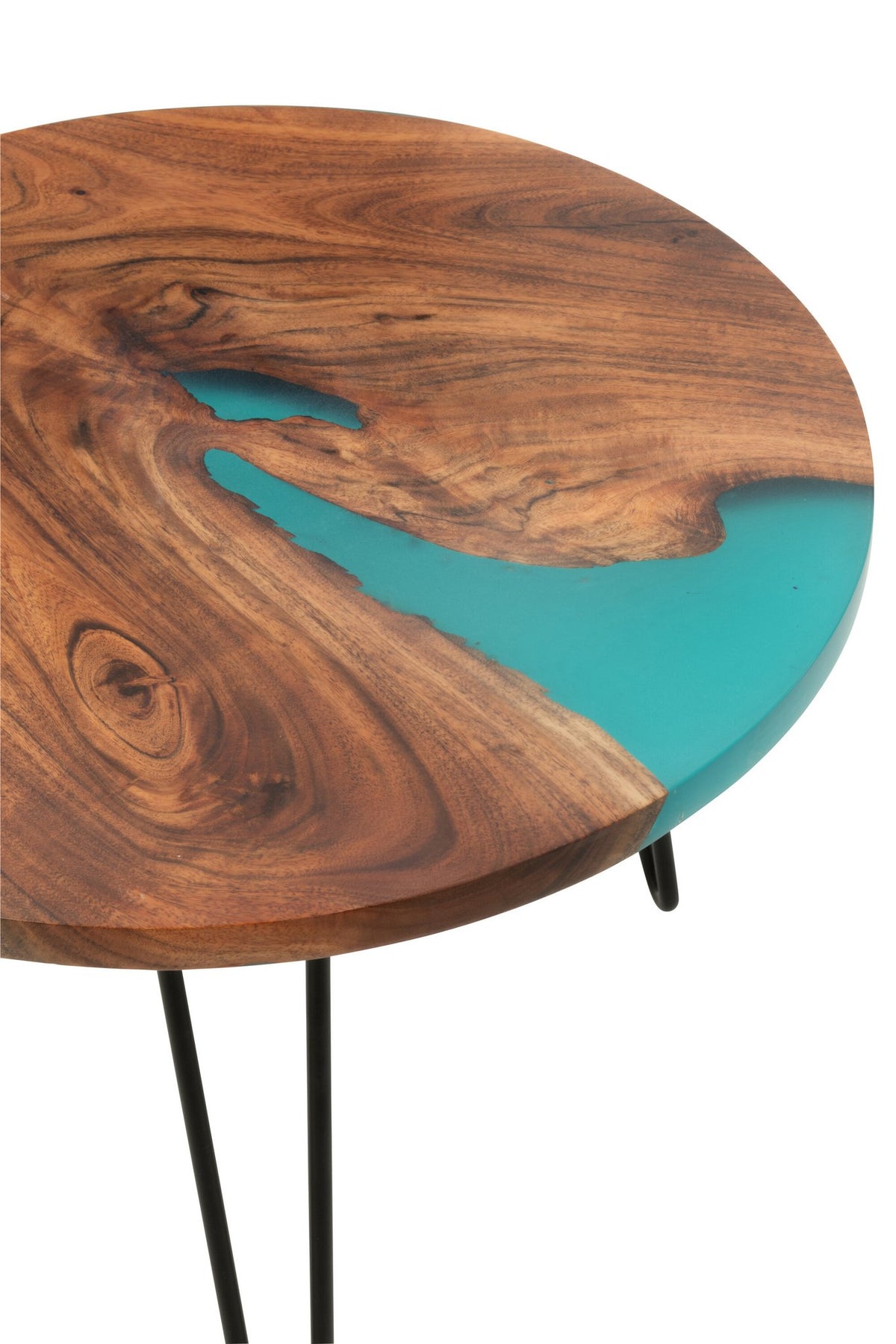 J-Line bijzettafel Rond - hout - naturel/blauw