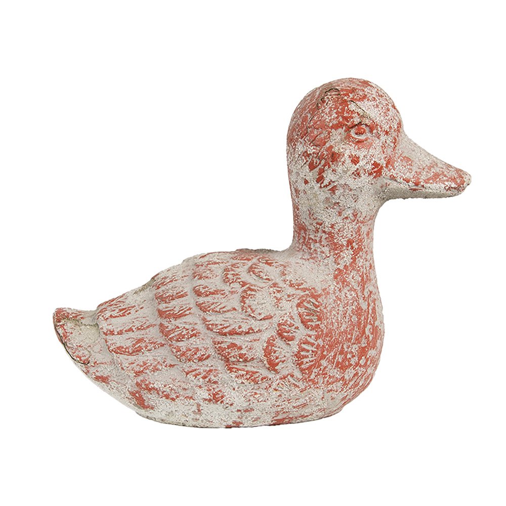 Decoratie Beeld Eend 15x8x12 cm Grijs Rood Steen