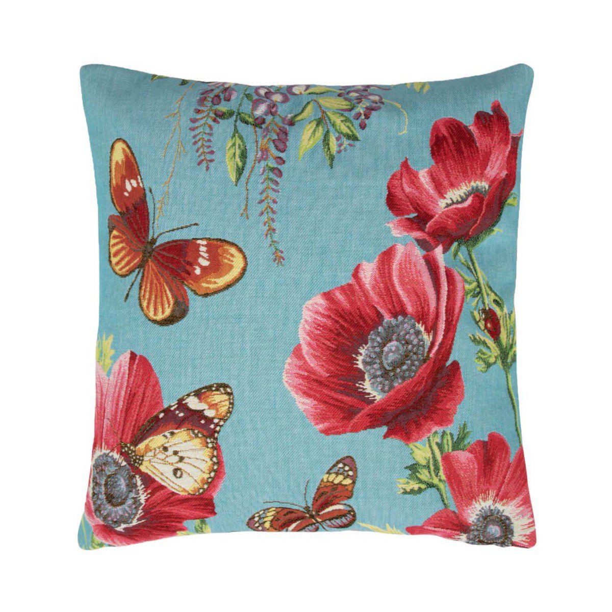 Gobelin Kussen klaproos met vlinders 45x45cm