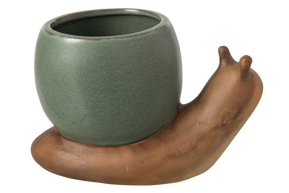 J-Line bloempot Slak - steengoed - beige/grijsgroen