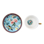 Kop en Schotel 200 ml Blauw Goudkleurig Porselein Vogels Servies