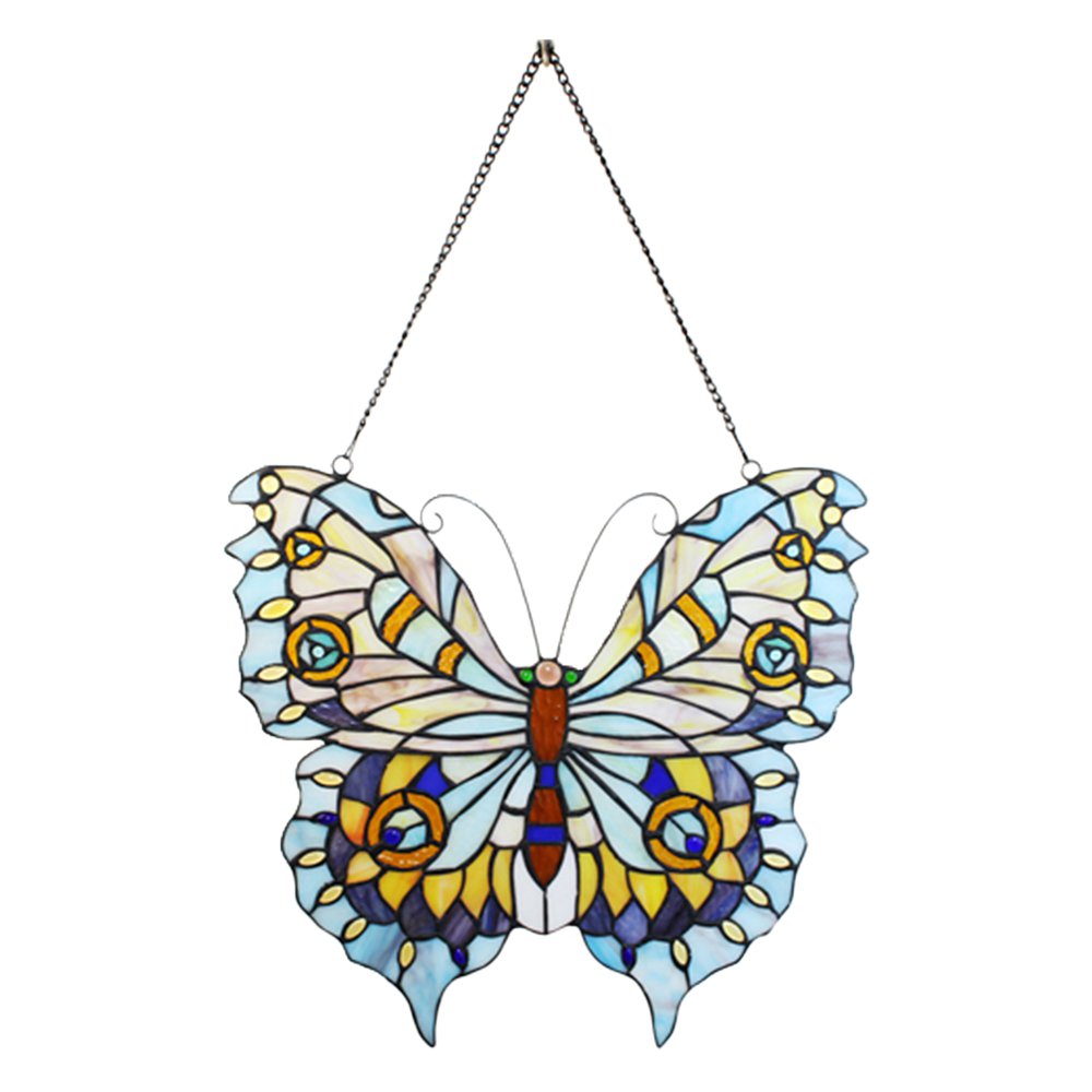 Glaspaneel Tiffany Vlinder 40x60 cm Blauw Glas Glaskunst