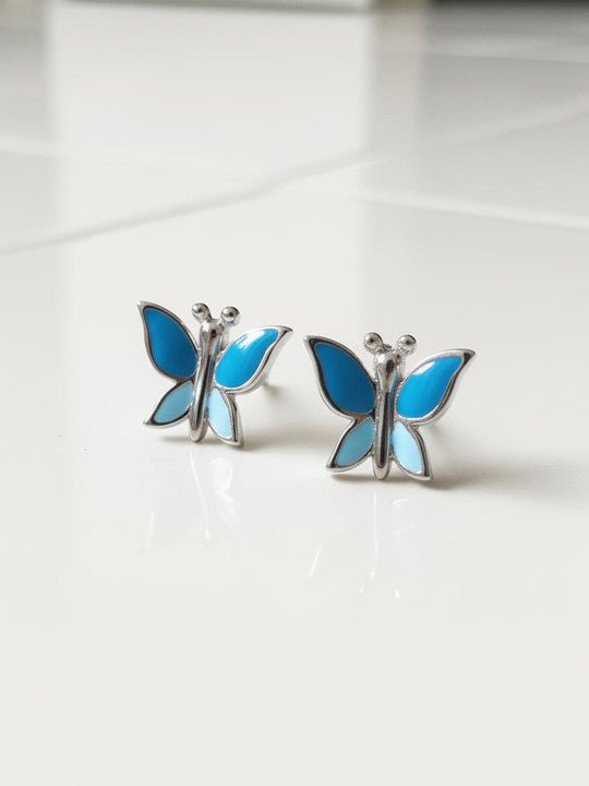 Blauwe eigentijdse oorknopjes – 925 sterling zilver – gerhodineerde afwerking – paar