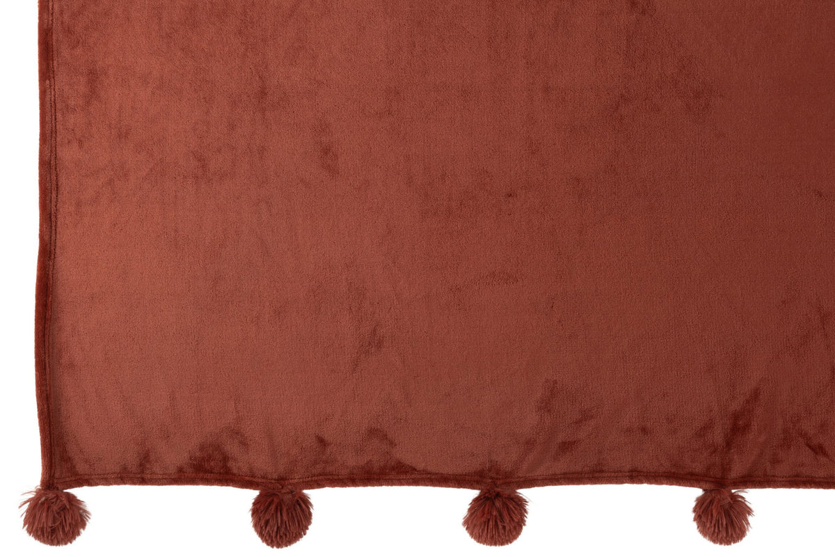 J-Line Plaid Pompon - polyester - marsala rood - 170 x 130 cm
