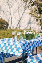 Beer Tableset Bavarian Vlamvertragend Baverian blauw 1st 100x260cm/ 2st 220x25x45cm