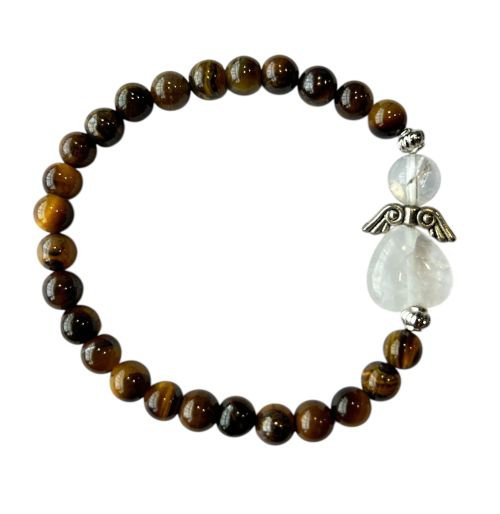 Dames armband Tijgeroog 6 mm met beschermengel