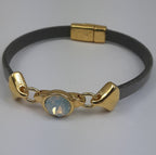 Nexus leren armband glas kristal 24K verguld