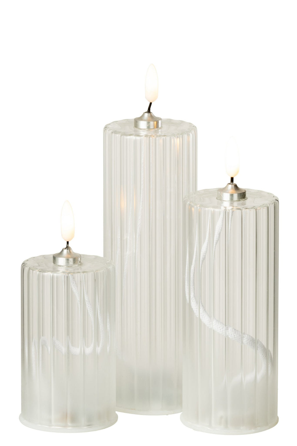 J-Line kaars Strepen - glas - transparant - L - LED