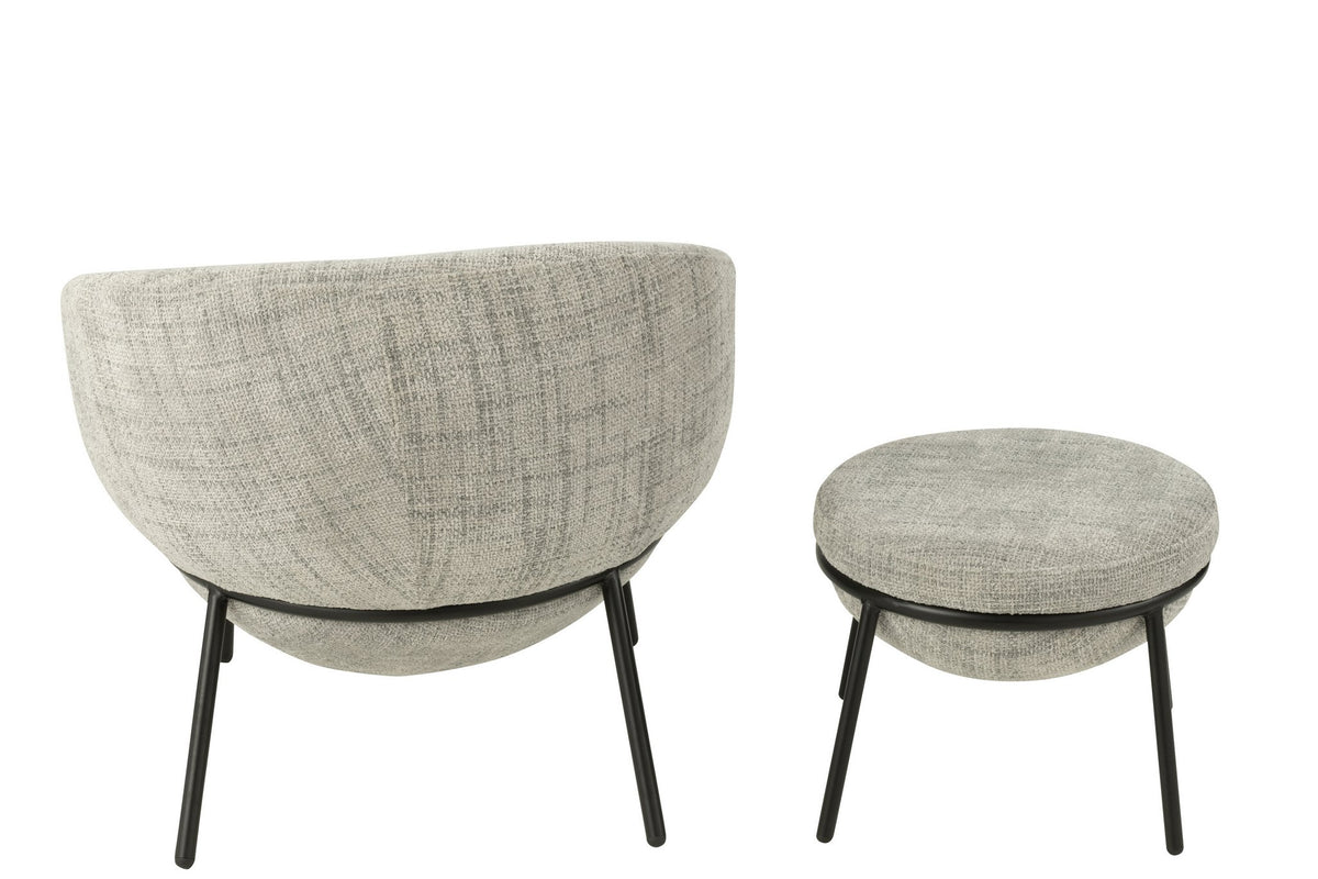 J-Line loungestoel + poef - ijzer - grijs/zwart
