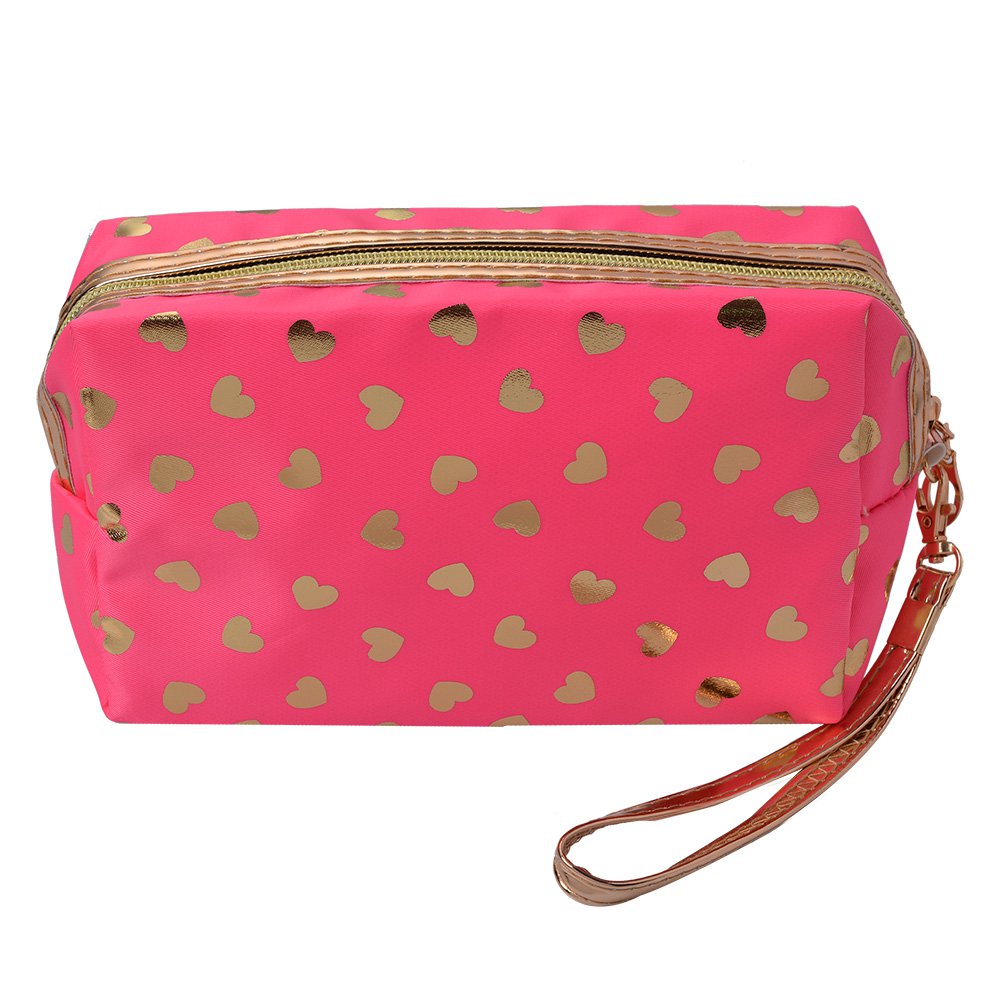 Toilettas Dames 18x10 cm Roze Polyurethaan Hartjes