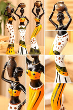 Decoratieve beeldjes van hars – handgemaakte tribale kunst – set van 3 (meerkleurig)