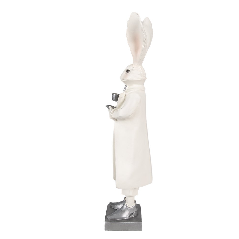 Beeld Konijn 47 cm Wit Zilverkleurig Polyresin Paasdecoratie