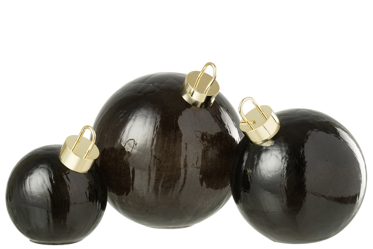 J-Line kerstbal - glas - zwart - L - LED lichtjes