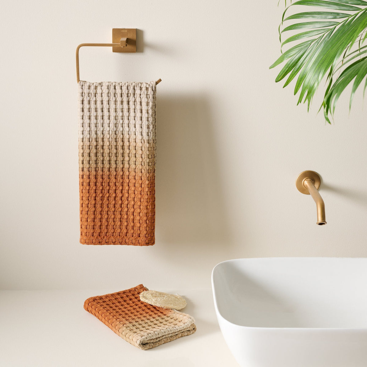 Katoenen bamboe wafelhanddoek - Dip Dye