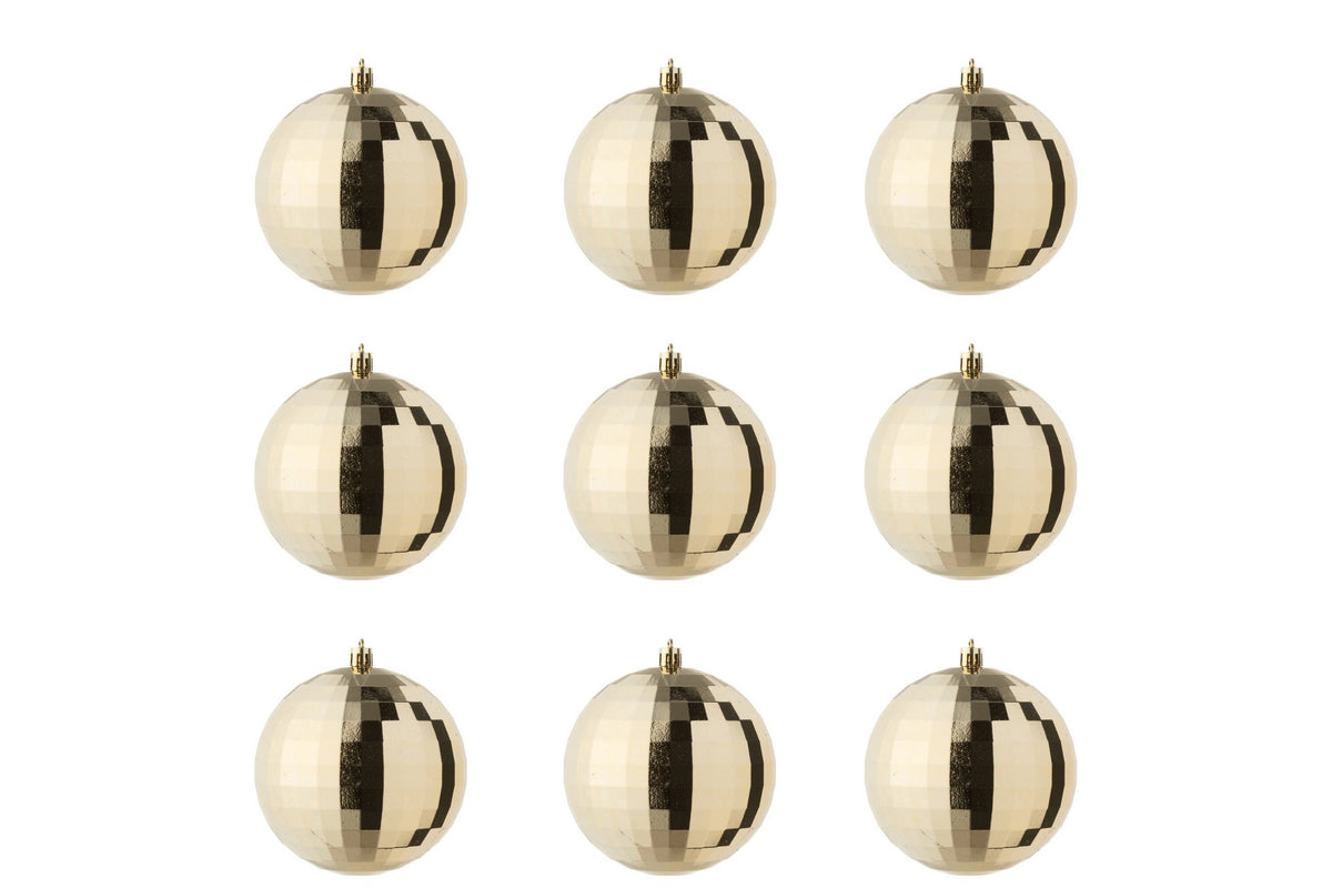 J-Line kerstbal Disco - kunststof - goud - doos van 9