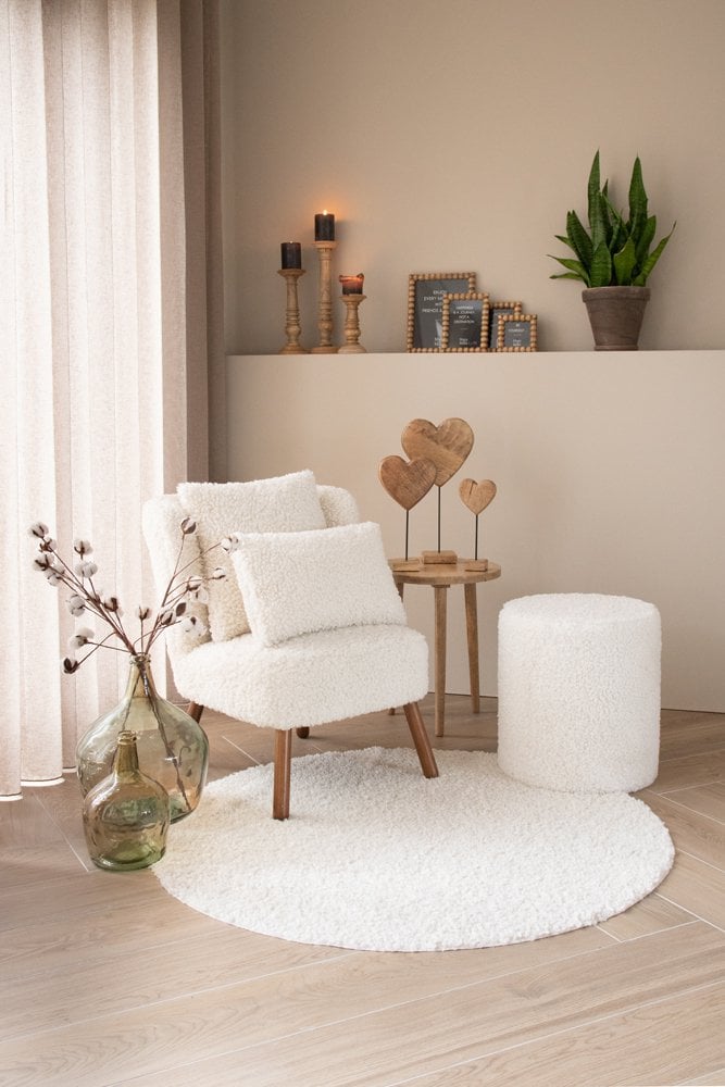 Vloerkleed teddy krul wit dia 120cm