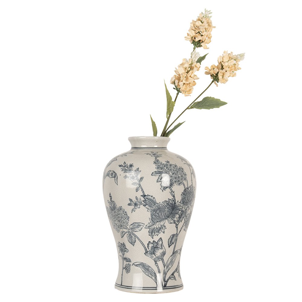 Vaas Ø 19x32 cm Wit Blauw Keramiek Bloemen