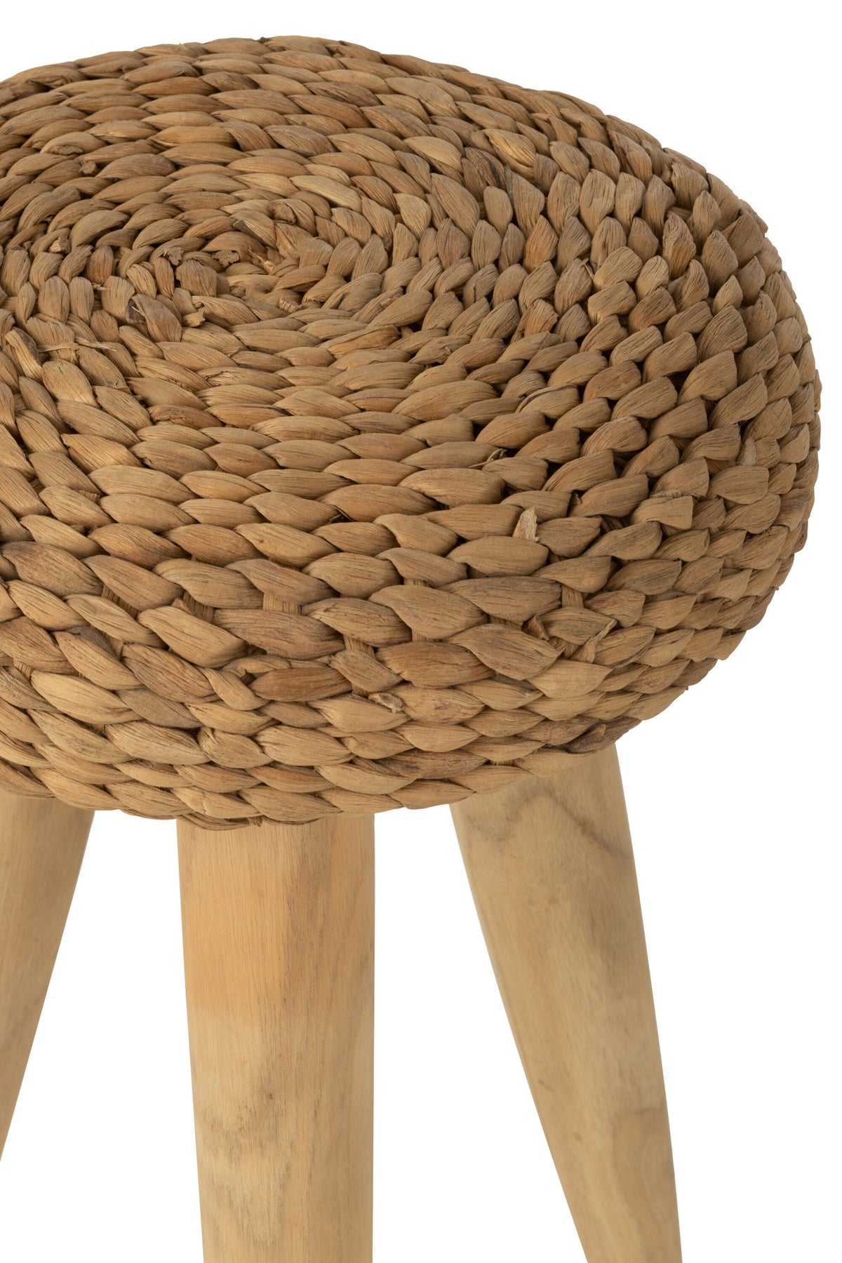 J-Line kruk Rond - hout/waterhyacint - naturel