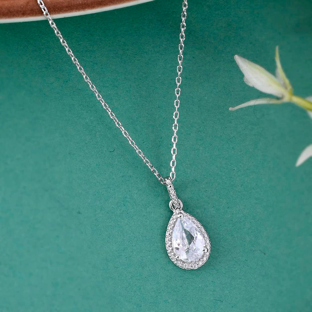 Sieradenset | Sterling zilveren hanger ketting CZ | Parel