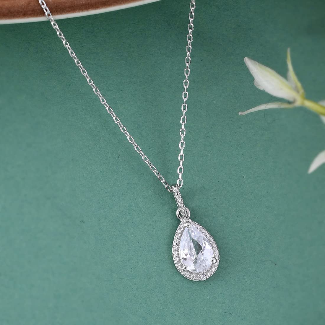 Sieradenset | Sterling zilveren hanger ketting CZ | Parel