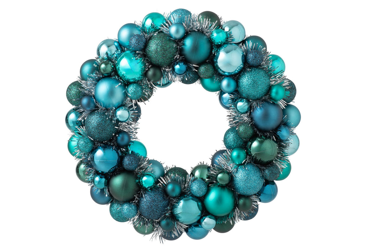 J-Line Krans met kerstballen - PS - blauw/donkergroen
