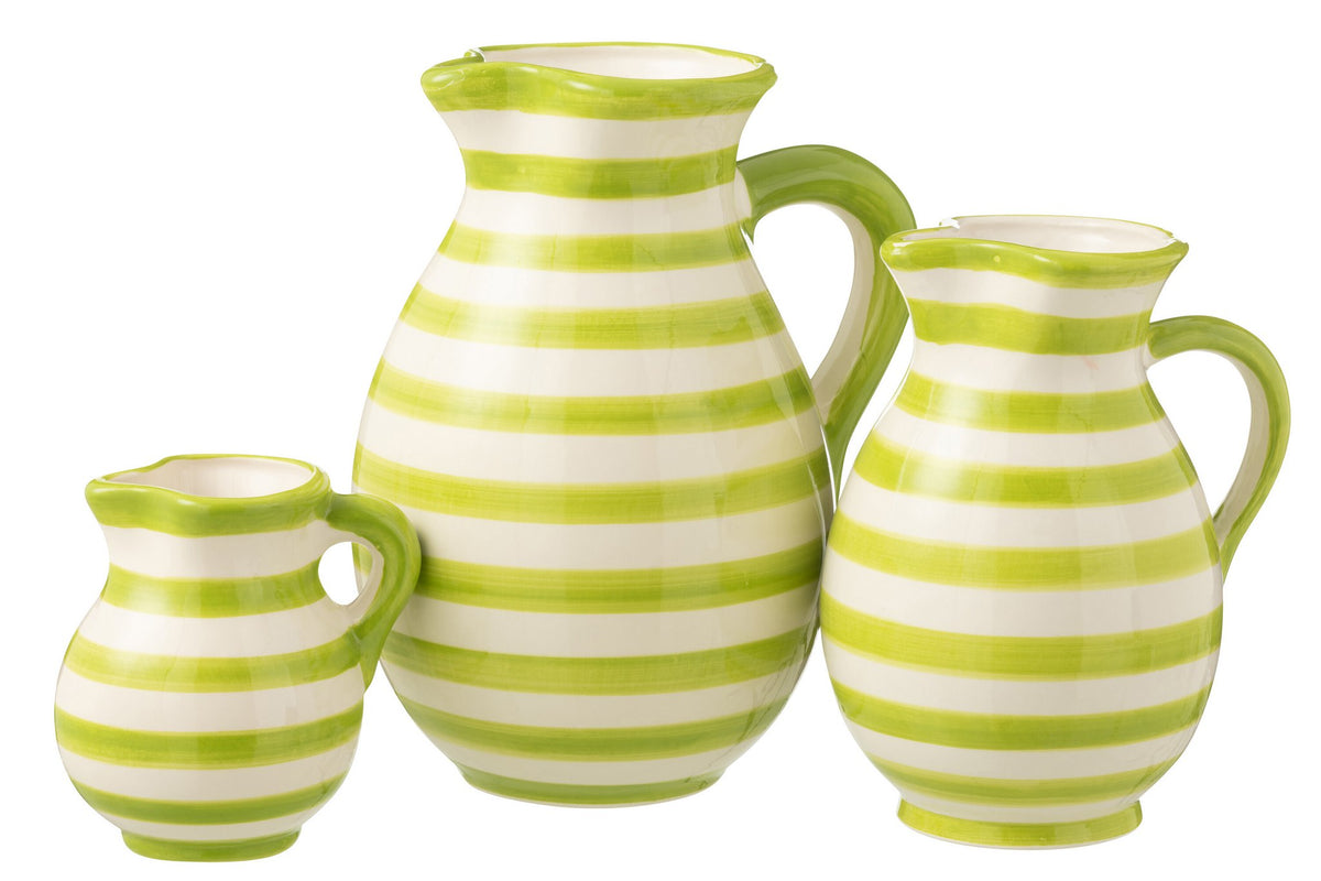 J-Line karaf Granada Stripes - keramiek - wit/groen - large