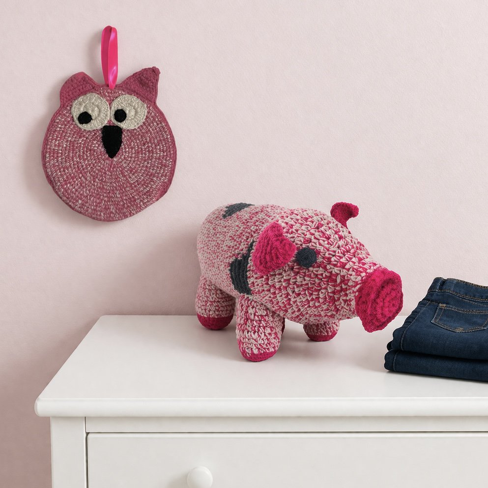 Luna-Leena Uil cadeauhanger - fuchsia melange - biologisch katoen - hand gehaakt in Nepal