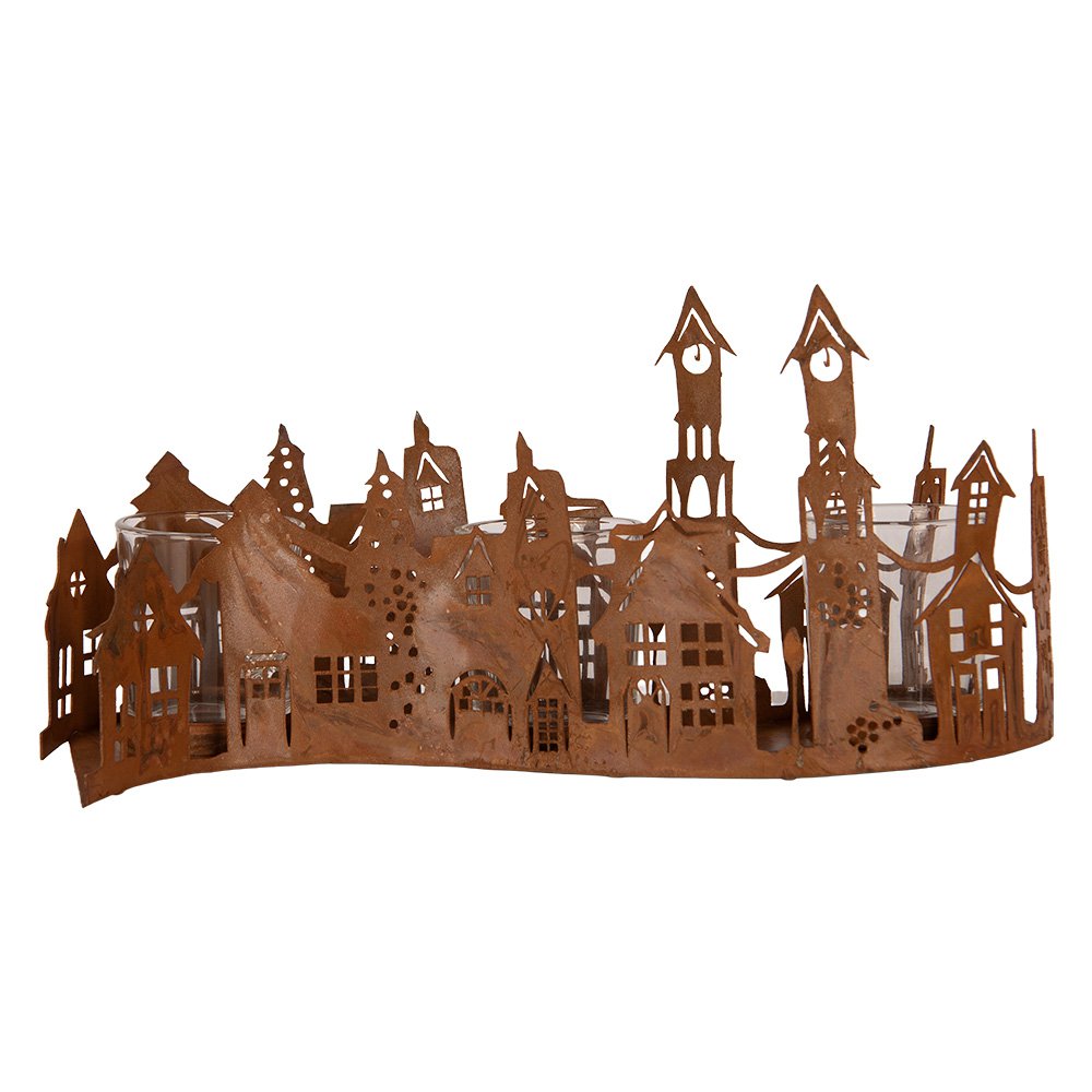 Waxinelichthouder Huis 27x8x12 cm Bruin Metaal