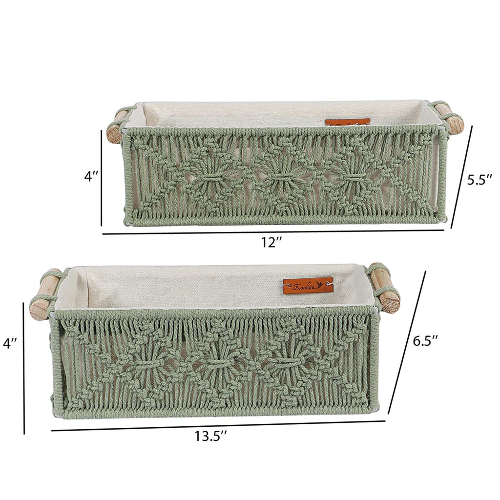 Mosgroene handgemaakte decoratieve mand van katoen – set van 2 stuks