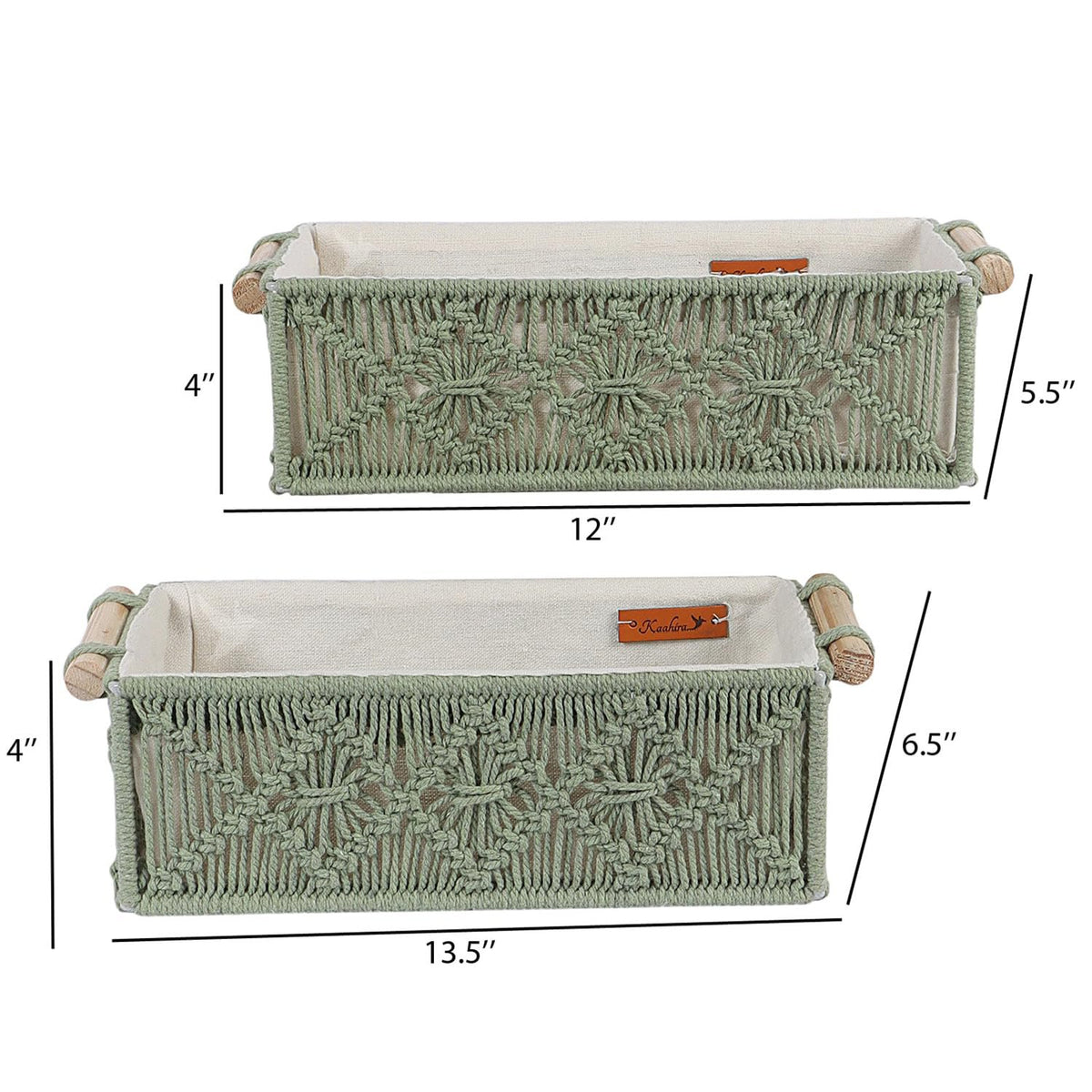 Mosgroene handgemaakte decoratieve mand van katoen – set van 2 stuks