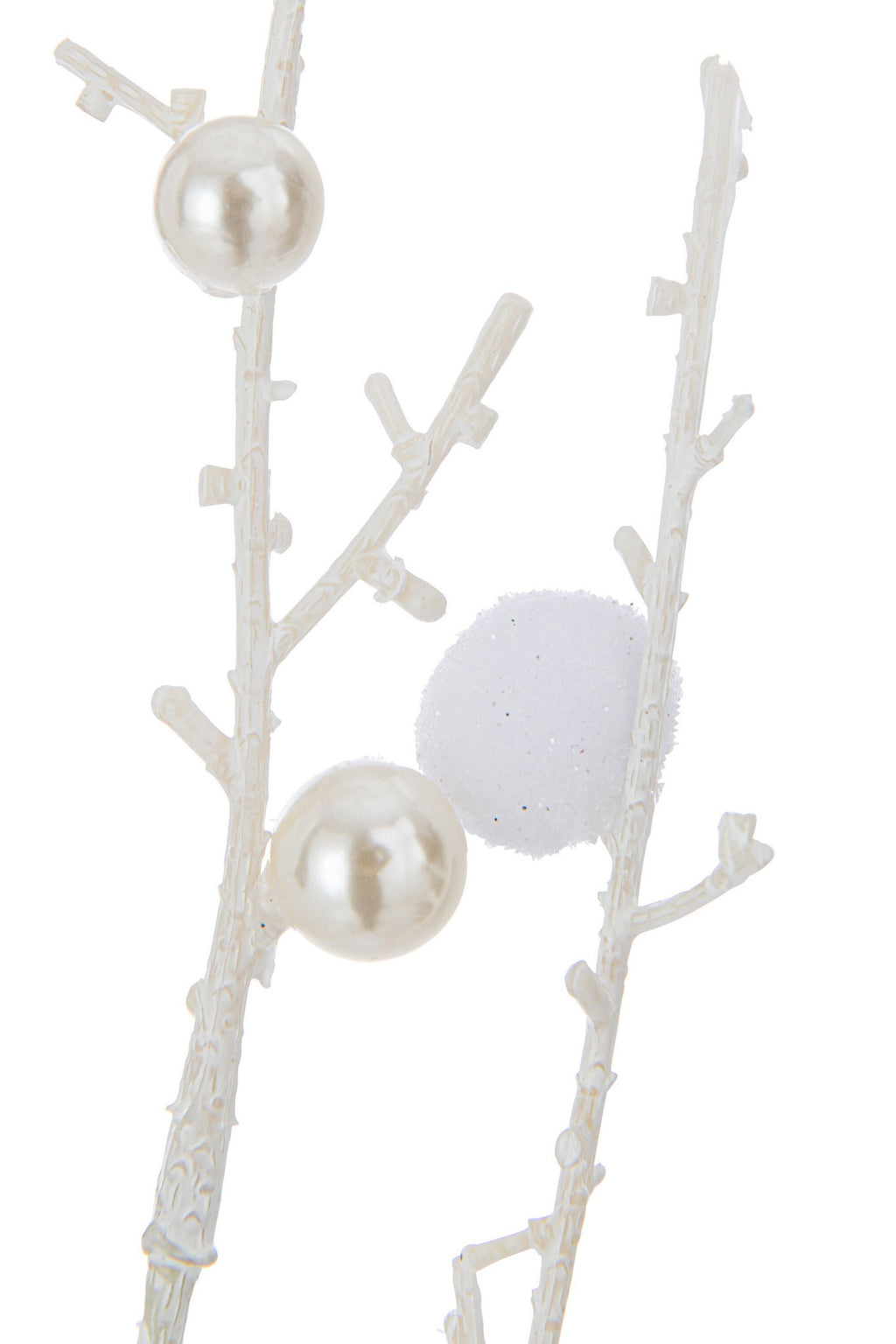 J-Line decoratie Tak Pompons + Parels - kunststof - wit