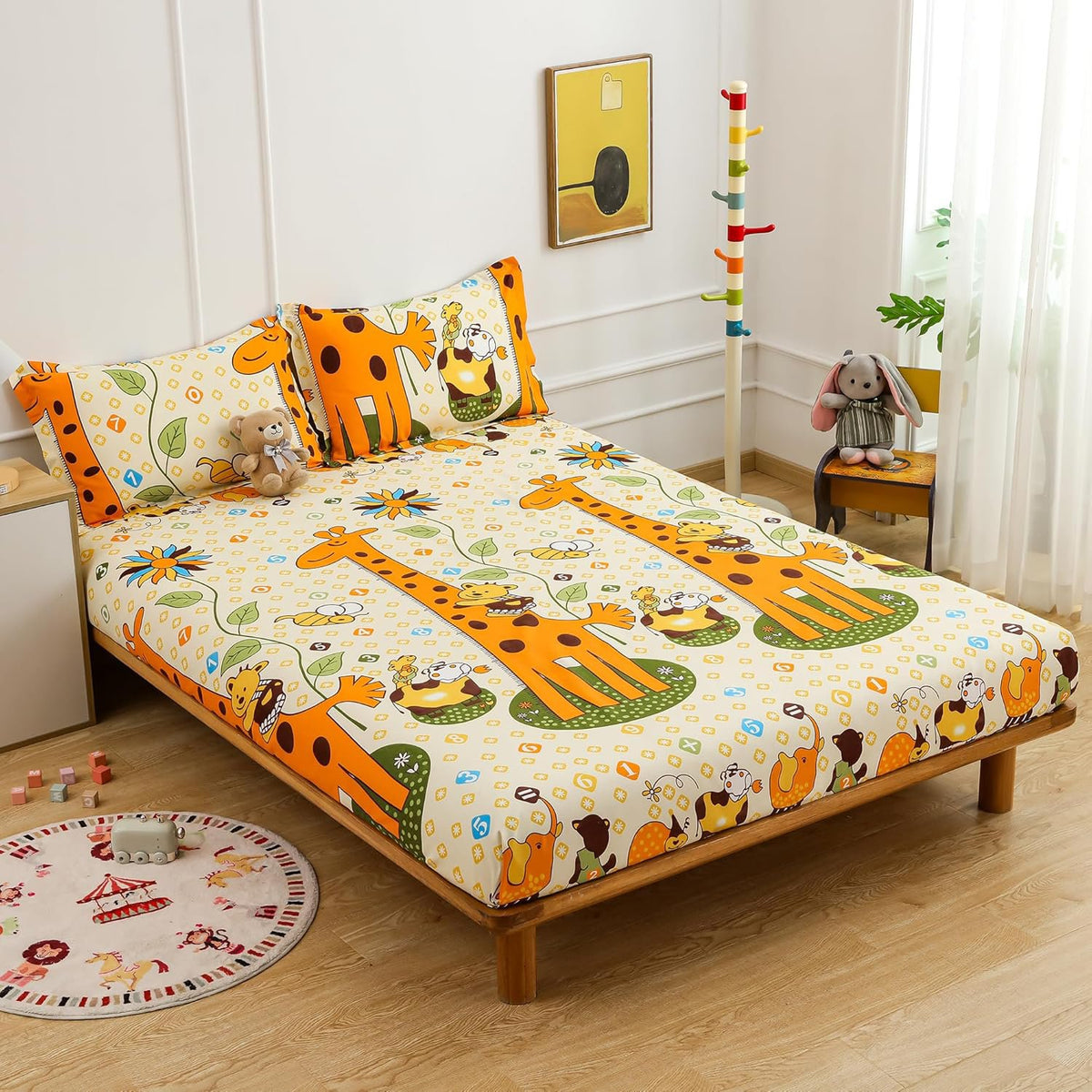 Tweepersoonslakenset voor kinderen - 180 TC microvezel - Babydierenprint, 2 kussenslopen