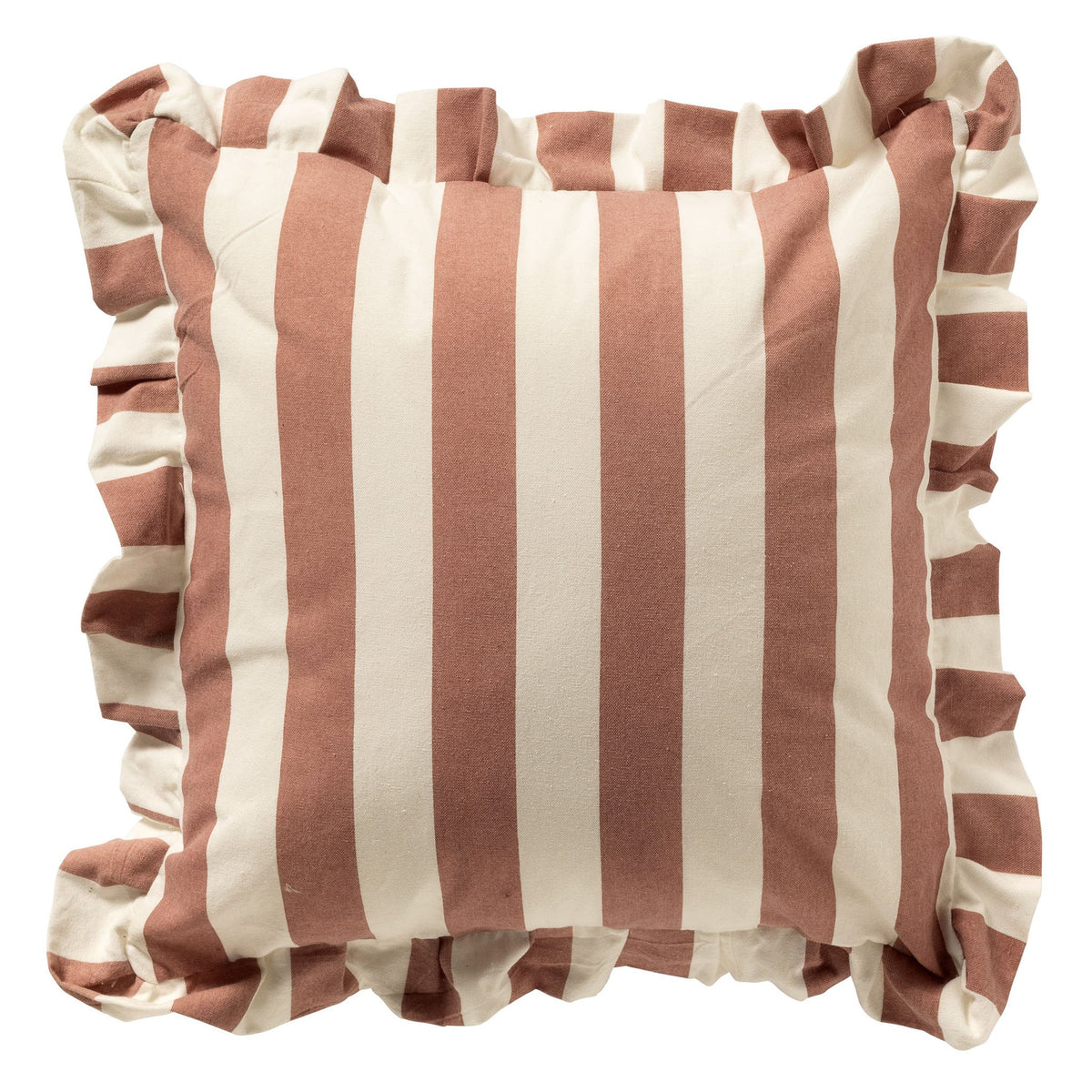 Dutch Decor Bella - Kussen 45x45 cm - Gestreept - Ruchesrand - Oudroze - Roze