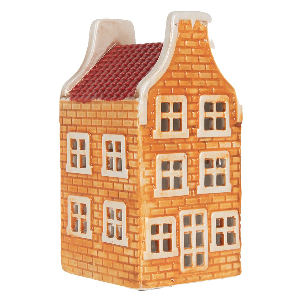 Waxinelichthouder Huis 9x10x19 cm Oranje Keramiek