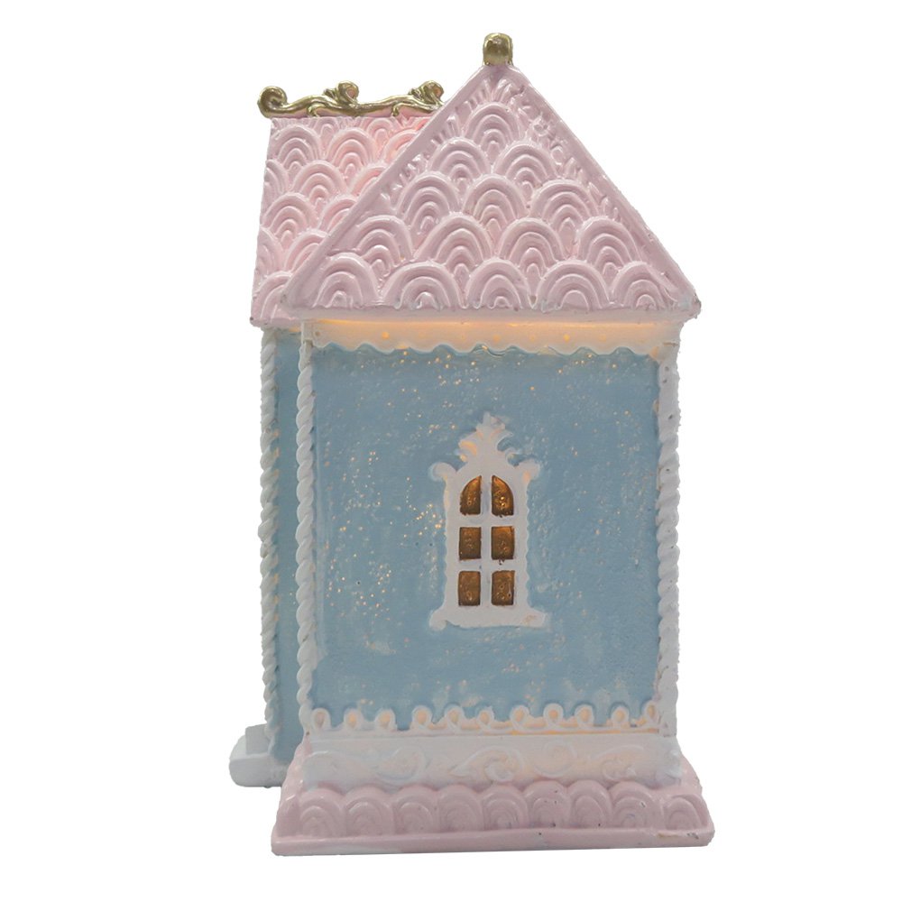 Gingerbread house met LED 12x9x15 cm Blauw Polyresin