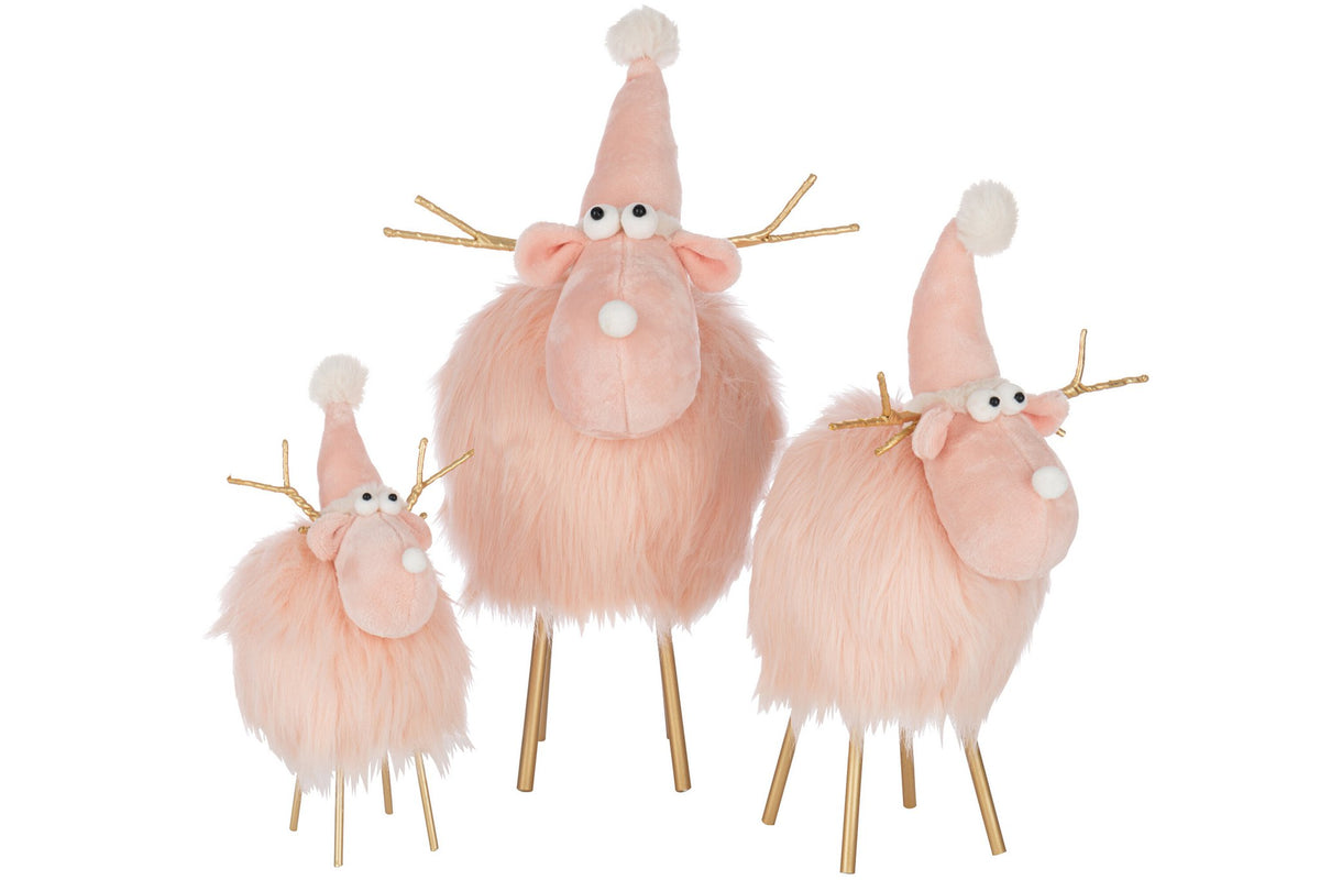 J-Line figuur Rendier - polyresin - roze - L