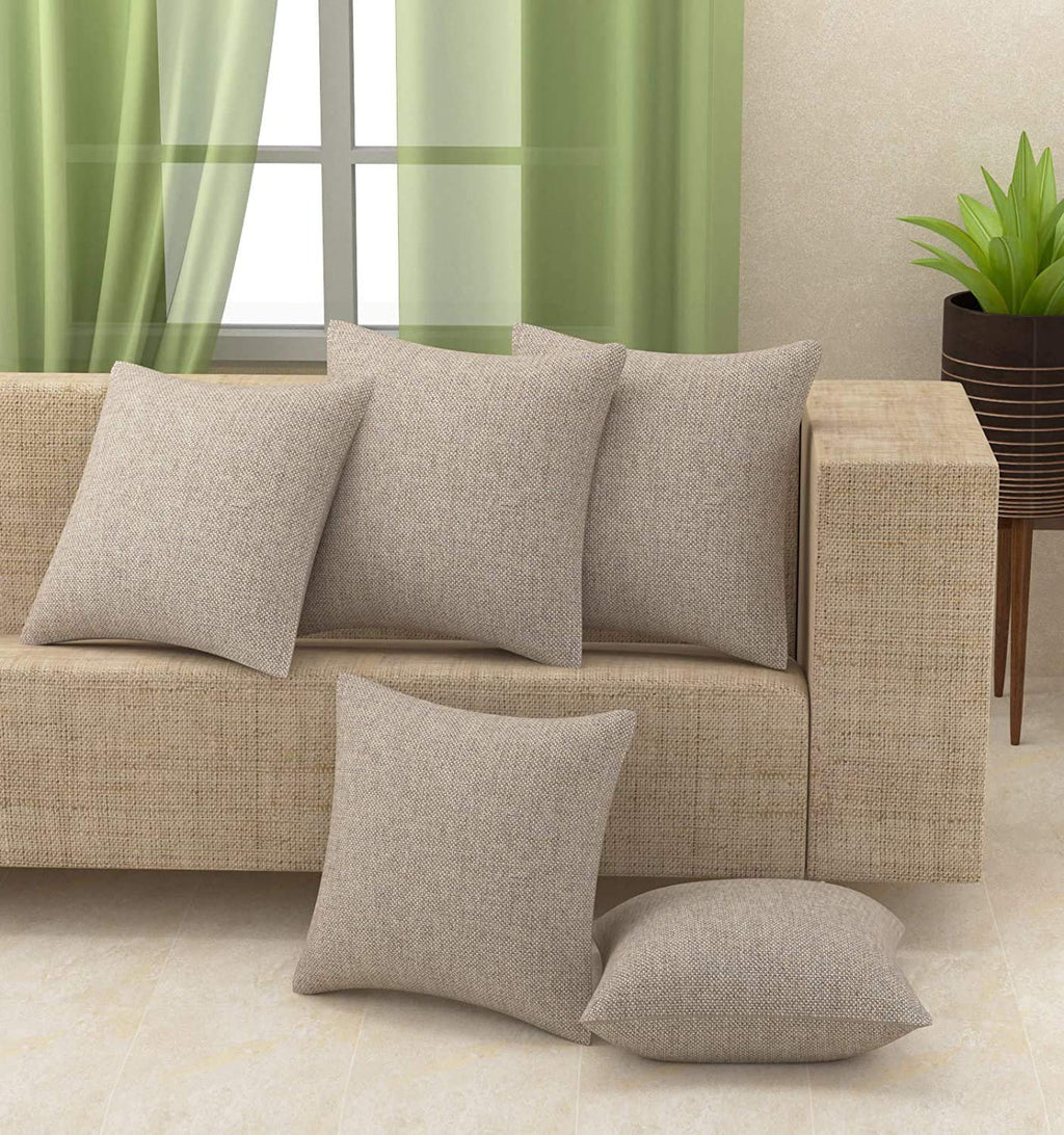 Set van 5 - Decoratieve kussenhoezen – stof met jutetextuur en verborgen ritssluiting – 16x16 inch