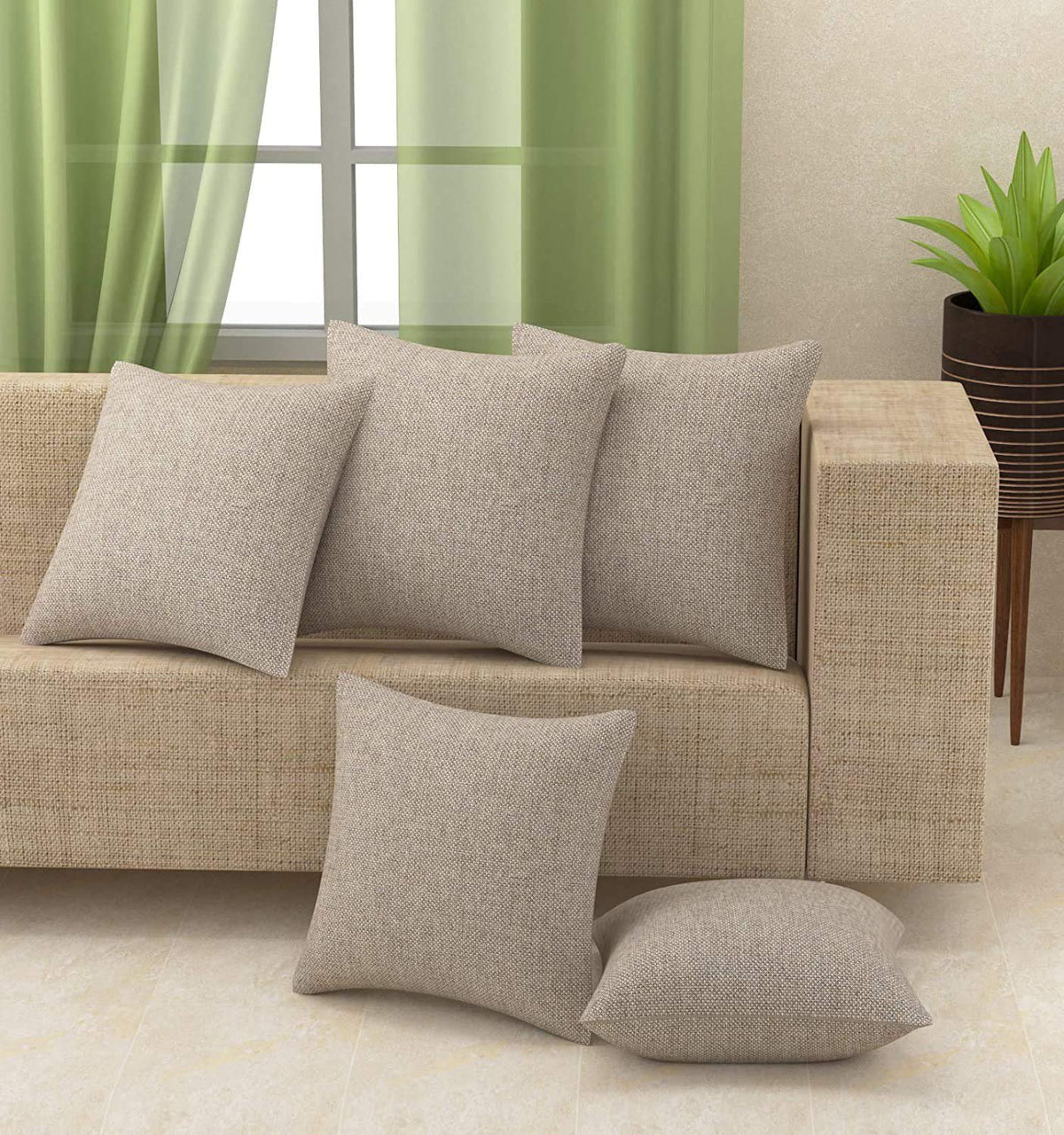 Set van 5 - Decoratieve kussenhoezen – stof met jutetextuur en verborgen ritssluiting – 16x16 inch