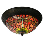 Plafondlamp Tiffany Ø 38x19 cm Rood Groen Glas Libelle Plafonniere