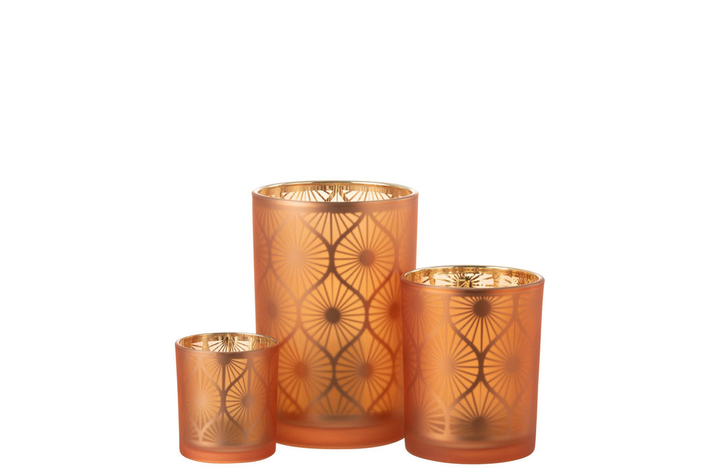 J-Line windlicht Ruit Bloemen - glas - oranje - large