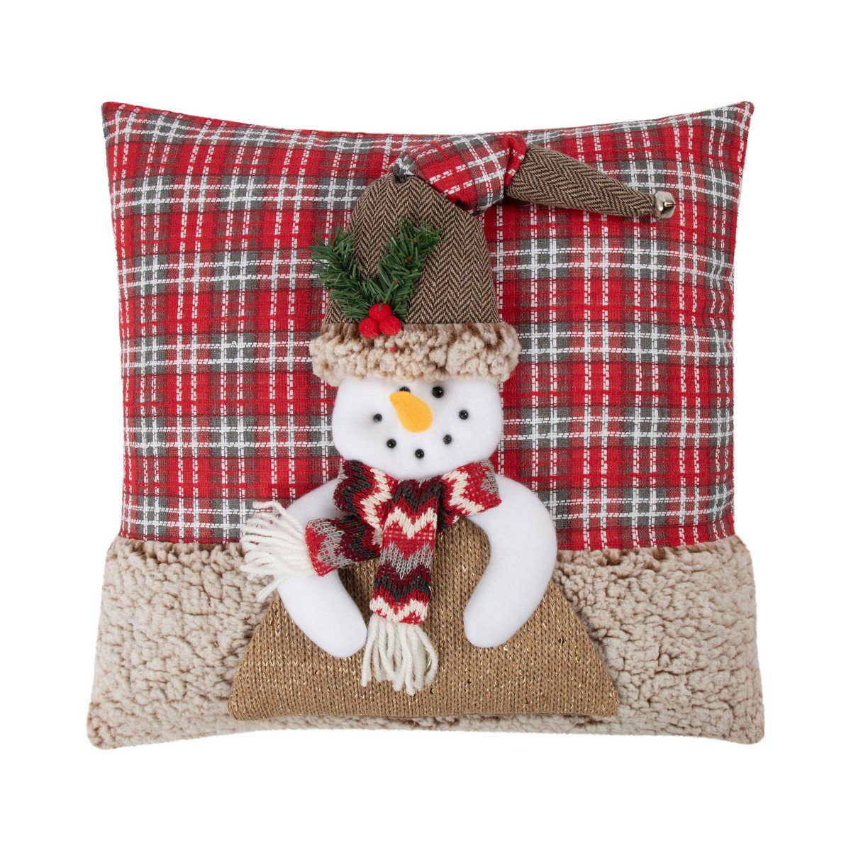 Sneeuwman kussen rood bruin 40x40cm