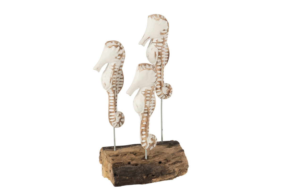 J-Line decoratie Zeepaard 3 Op Voet - hout - wit/naturel