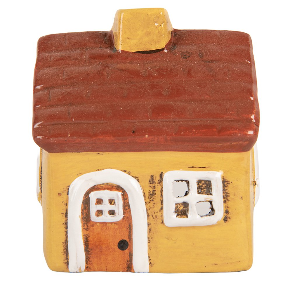 Waxinelichthouder Huis 8x7x10 cm Geel Keramiek