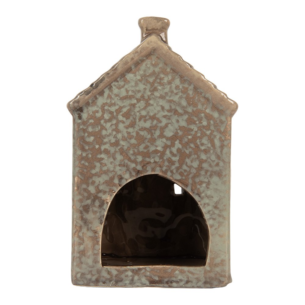 Waxinelichthouder Huis 10x8x15 cm Groen Keramiek